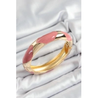 Pirinç Pembe Mineli Baklava Model Gold Renk Kadın Kelepçe