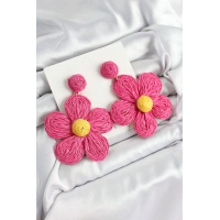 Pirinç Pembe Papatya Model Gold Renk Kadın Hasır Küpe