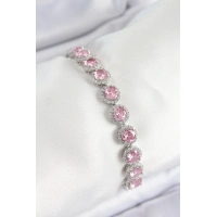 Pirinç Pembe Zirkon Taşlı Daire Baget Model Gümüş Renk VIP Seri Kadın Bileklik