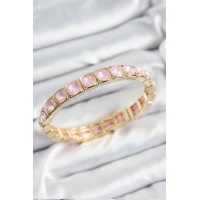 Pirinç Pembe Zirkon Taşlı Kare Model Gold Renk Lastikli Kadın Bileklik