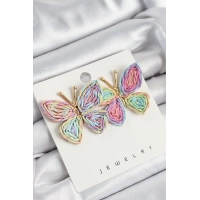 Pirinç Rainbow Kelebek Model Gold Renk Kadın Hasır Küpe