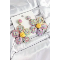 Pirinç Rainbow Papatya Model Gold Renk Kadın Hasır Küpe