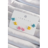 Pirinç Rengarenk Mineli Minimal Fiyonk Küpe Seti