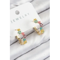 Pirinç Renkli Papatya Model Gold Renk Kadın Küpe