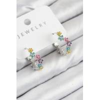 Pirinç Renkli Papatya Model Gümüş Renk Kadın Küpe