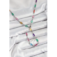 Pirinç Renkli Zirkon Taşlı Dikdörtgen Model Gümüş Renk Kadın Y Kolye