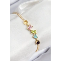 Pirinç Renkli Zirkon Taşlı Geometrik Model Gold Renk Kadın Bileklik