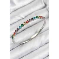 Pirinç Renkli Zirkon Taşlı Kalp Model Gümüş Renk Kadın Kelepçe