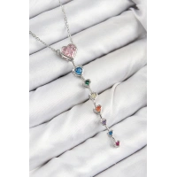 Pirinç Renkli Zirkon Taşlı Kalp Model Gümüş Renk Kadın Y Kolye