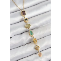 Pirinç Renkli Zirkon Taşlı Model Gold Renk 7 Element Kadın Y Kolye