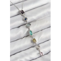 Pirinç Renkli Zirkon Taşlı Model Gümüş Renk 7 Element Kadın Y Kolye