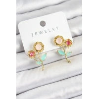 Pirinç Renkli Zirkon Taşlı Papatya Model Gold Renk Kadın Küpe