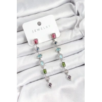 Pirinç Renkli Zirkon Taşlı Sallantılı Model Gümüş Renk Kadın Küpe