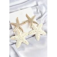 Pirinç Sallantılı Krem Deniz Yıldızı Model Gold Renk Hasır Küpe