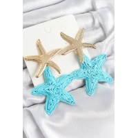 Pirinç Sallantılı Turkuaz Deniz Yıldızı Model Gold Renk Hasır Küpe