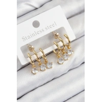 Pirinç Sallantılı Zirkon Taşlı Model Gold Renk Kadın Küpe