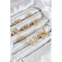 Pirinç Sarmal Ve Yıldız Model Gold Renk Kadın Yüzük Kombin Set