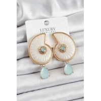 Pirinç Sedef Deniz Kabuğu Figürlü Zirkon Taşlı Gold Renk Kadın Küpe