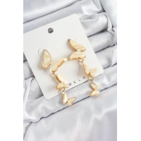 Pirinç Sedef Sallantılı Mermer Desenli Kelebek Model Gold Renk Vintage Kadın Küpe