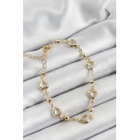 Pirinç Şeffaf Kalp Model Gold Renk Zirkon Taşlı Kadın Bileklik