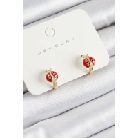 Pirinç Uğur Böceği Model Gold Renk Çocuk Küpe