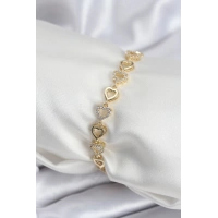 Pirinç VIP Seri Gold Renk Sıralı Kalp Model Kadın Bileklik