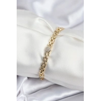 Pirinç VIP Seri Gold Renk Zincir Model Kalpli Zirkon Taşlı Kadın Bileklik