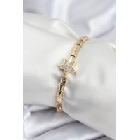 Pirinç VIP Seri Gold Renk Zirkon Taşlı Yıldız Model Kadın Bileklik