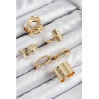 Pirinç Yaprak Model Gold Renk Kadın Yüzük Kombin Set