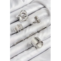 Pirinç Yaprak Model Gümüş Renk Kadın Yüzük Kombin Set