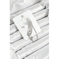 Pirinç Yılan Figürlü Zirkon Taşlı Gümüş Renk 3lü Kıkırdak Kadın Küpe Set