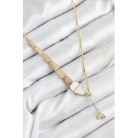 Pirinç Yılan Model Gold Renk Asansörlü Kadın Kolye