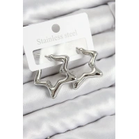 Pirinç Yıldız Model Gümüş Renk Kadın Küpe