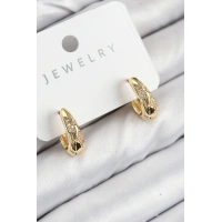 Pirinç Zirkon Taş Desenli Model Gold Renk Kadın Küpe