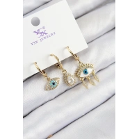 Pirinç Zirkon Taşlı 3lü Fatmanın Gözü Model Gold Renk Kadın Küpe