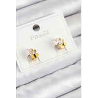 Pirinç Zirkon Taşlı Arı Model Gold Renk Çocuk Küpe