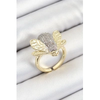 Pirinç Zirkon Taşlı Arı Model Gümüş Ve Gold Renk Kadın Yüzük