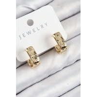 Pirinç Zirkon Taşlı Ay Desenli Model Gold Renk Kadın Küpe