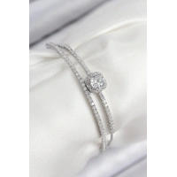 Pirinç Zirkon Taşlı Baget Model Gümüş Renk Kadın Bileklik