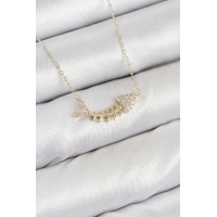Pirinç Zirkon Taşlı Balık Kılçığı Model Gold Renk Kadın Kolye