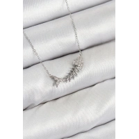 Pirinç Zirkon Taşlı Balık Kılçığı Model Gümüş Renk Kadın Kolye