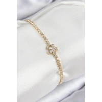 Pirinç Zirkon Taşlı Çiçek Model Gold Renk Kadın Bileklik