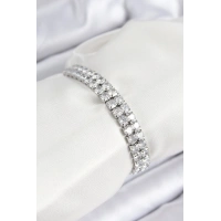 Pirinç Zirkon Taşlı Çift Sıra Kare Model Gümüş Renk Asansörlü Kadın Bileklik