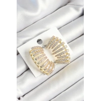 Pirinç Zirkon Taşlı Çoklu Görünümlü Model Gold Renk Kadın Küpe