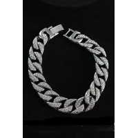 Pirinç Zirkon Taşlı Cuba Gurmet Model Gümüş Renk Erkek Bileklik