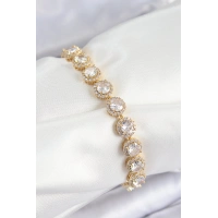 Pirinç Zirkon Taşlı Daire Baget Model Gold Renk VIP Seri Kadın Bileklik