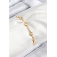 Pirinç Zirkon Taşlı Daire Model Gold Renk Asansörlü Kadın Bileklik
