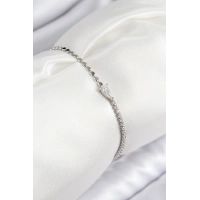 Pirinç Zirkon Taşlı Damla Model Ezme Zincir Gümüş Renk Kadın Bileklik