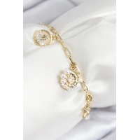 Pirinç Zirkon Taşlı Deniz Kabuğu Model Gold Renk Kadın Bileklik