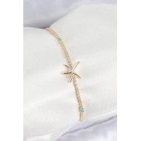 Pirinç Zirkon Taşlı Deniz Yıldızı Model Gold Renk Kadın Bilekilk